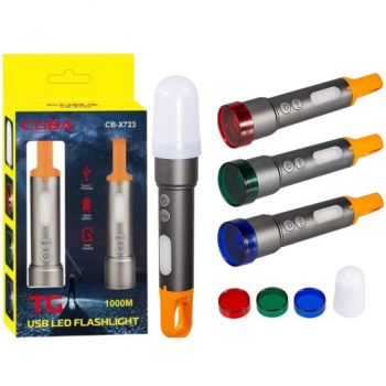 ліхтарик з Li-Ion акум., TG+3LED, 3 фільтри, ЗП Type-C, zoom  CB-X723