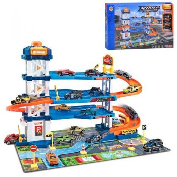 гараж 57х36х38см., 4 поверхи, 64 дет., 3 машинки, на бат. в кор. 52х34х10см.  МН-161  (6)