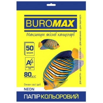 папір оф. кольор. Buromax  А4/80гр./50арк. Neon жовтий  ВМ.2721550-08  (50)