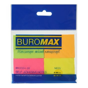блок з клейким шаром Buromax 38х 51мм. 4кол.х 50арк. неон асорті в бліст.  ВМ.2324-98  (24/288)