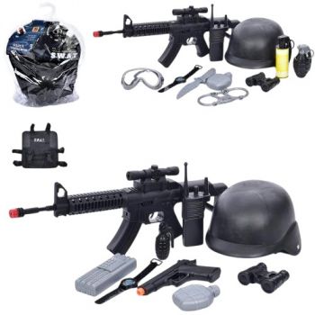 набір автомат 55см., пістолет 17см., рація, ніж, шолом, жилет, в кул. 41х54х13см.  YC-1-2  (12)