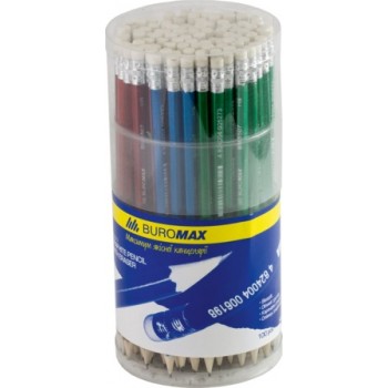 олівець чорнографітний Buromax асорті металік, з гумкою, в тубі НВ  ВМ.8507  (100/600/1800)