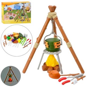 набір для пікніку багаття (світло), продукти, овочі, посуд, на бат. в кор. 31х28х8см.  XS-25146 (24)