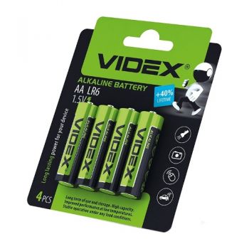 батарейка Videx Alkaline LR 6  1x4 бліст.  (40/720)