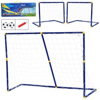 ворота футбольні 2в1, 3 сітки, насос, 2 м`ячі, в кор. 66х25х6см.  MR 1534  (12)