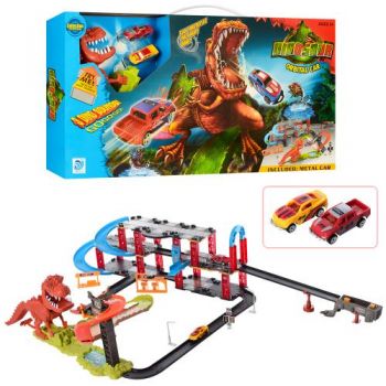 трек 2 машинки, динозавр (звук - англ.), на батар. в кор. 75х39х8,5см.  8899-93  (8)
