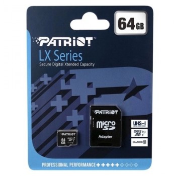 карта пам`яті Patriot LX Series micro SDHC  64Gb Class10  UHS-I + адаптер