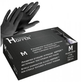 рукавиці медичні нітрилові Hoffen black M  (50/500)