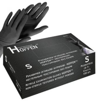 рукавиці медичні нітрилові Hoffen black S  (50/500)