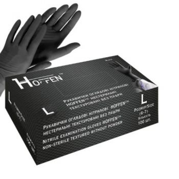 рукавиці медичні нітрилові Hoffen black L  (50/500)