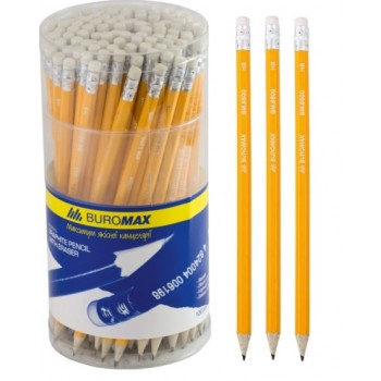 олівець чорнографітний Buromax жовтий корпус, з гумкою, в тубі НВ  ВМ.8500  (100/600/1800)