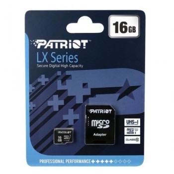 карта пам`яті Patriot LX Series micro SDHC 16Gb Class10  UHS-I + адаптер