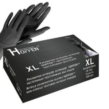 рукавиці медичні нітрилові Hoffen black XL  (50/500)