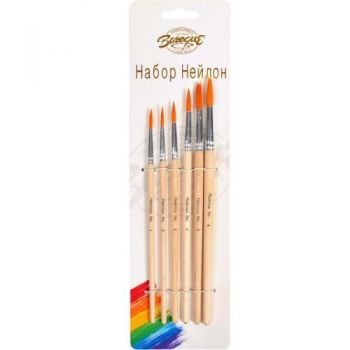 набір пензликів нейлон 6шт. кругл. (розм. 1, 2, 3, 4, 5, 6)  NB-764/24-4  (12/600)