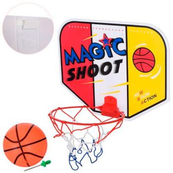 баскетбольне кільце, щит - пластик 33х25см., сітка, м`яч, голка, в кул. 35,5х34х4см.  MR 0879  (48)