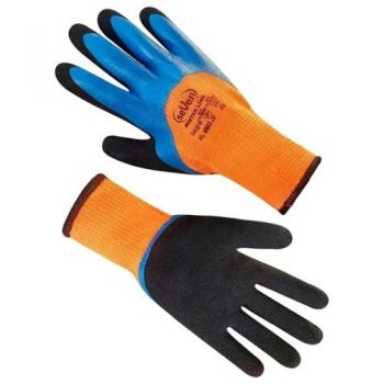 рукавиці Seven синтетичні помаранчеві з подвійним латексним синьо-чорним покриттям  69863