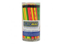 олівець чорнографітний Buromax Neon неоновий, с гумкою, в тубі, НВ  ВМ.8520  (10...