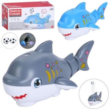 акула 25см. муз., світло, видуває повітря, 2 м`ячики, на бат. в кор. 24-12-11,5см.  683В  (30)