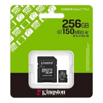 карта пам`яті Kingston micro SDXC 256Gb  Canvas Select Plus Gen3 Class 10 (R-150MB/s) + SD адаптер