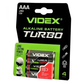 батарейка Videx Turbo Alkaline LR 03  1x4 бліст.  (4/40/720)