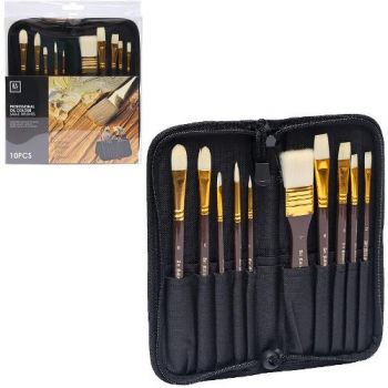 набір пензликів художніх 10шт. для олійних фарб в пеналі 10х2х22см.  1029/112003  (40)