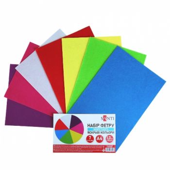 фетр Santi А4 жорсткий, 7 арк., яскраві кольори  743257  (1/200)