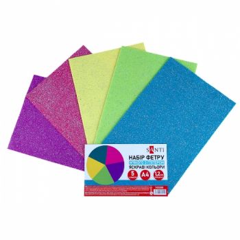 фетр Santi А4 м`який з гліттером, 5 арк., яскраві кольори  743260  (1/200)