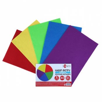 фетр Santi А4 м`який, 5 арк., яскраві кольори  743254  (1/200)