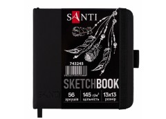 скетчбук Santi для графіки 13х13см., 56арк., тверда обкл. PU, 145гр./м2, чорний ...