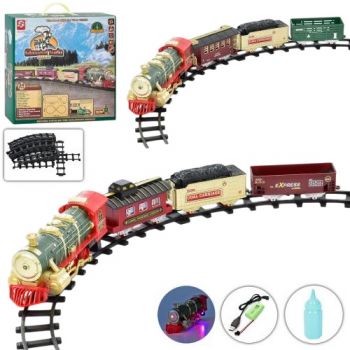 залізниця локомотив 26см., 3 вагони, акум., USB-зар., звук, світло, в кор. 35х35х9см.  3115АВ  (6)