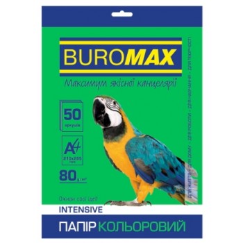 папір оф. кольор. Buromax  А4/80гр./50арк. Intensiv зелений  ВМ.2721350-04  (50)