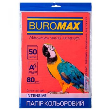 папір оф. кольор. Buromax  А4/80гр./50арк. Intensiv червоний  ВМ.2721350-05  (50)