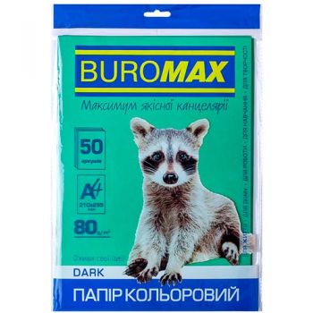 папір оф. кольор. Buromax  А4/80гр./50арк. Dark темно-зелений  ВМ.2721450-04  (50)