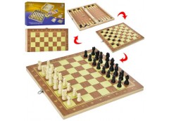 шахи дерев`яні 3в1 (шахи, шашки, нарди), фігури пластикові, кубик, в кор. 35х18х...