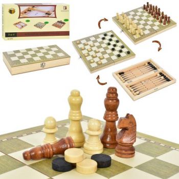 шахи дерев`яні 3в1 (шахи, шашки, нарди) 24х24см. в кор. 24,5х13х4см.  TQ09171  (36)