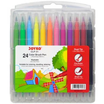 фломастери Joyko двостор.  (фломаст./пензлик) 24кол. в пл. пеналі  CLP-31  (12/72)