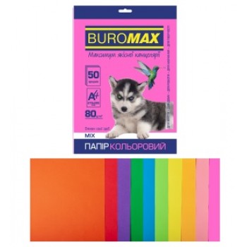 папір оф. кольор. Buromax  А4/80гр./50арк. Neon+Intensiv набір 10кол.  ВМ.2721850-99  (50)