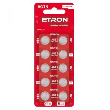 батарейка Etron AG-13 (LR44) таблетка 1х10 на бліст.  (10/100/4000)