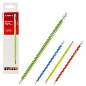 олівець чорнографітний Axent з гумкою, НВ  9001/12-А  (12/144/2880)