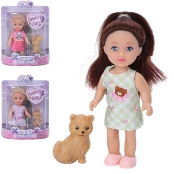 лялька 12см., тваринка 3,5см., на бліст. 11,5х15х4,5см.  3823-1  (90)