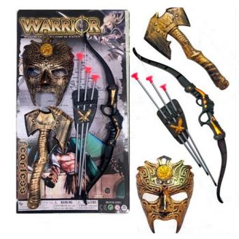 набір зі зброєю маска, сокира, лук, 3 стріли на бліст. 57,5х32х4см.  1688-96  (36)
