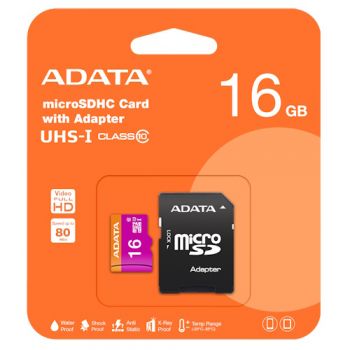 карта пам`яті A-Data Premier 16Gb Class 10 + adapter (R - 80Mb/s)