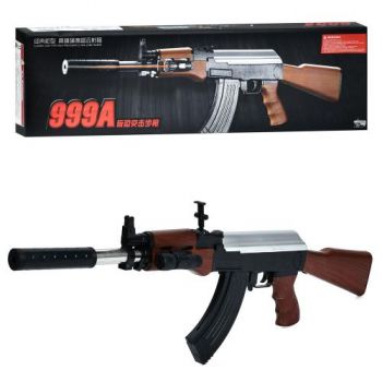 автомат 72см., стріляє пластиковими кулями, лазер, на бат. в кор. 76х20х7см.  999А  (20)