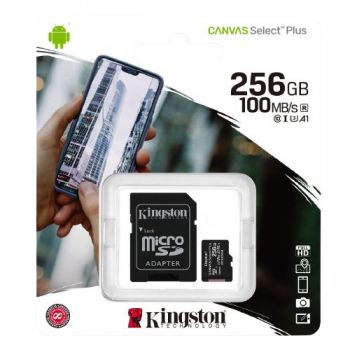 карта пам`яті Kingston micro SDXC 256Gb  Canvas Select Plus Class 10 (R-100MB/s) + SD адаптер