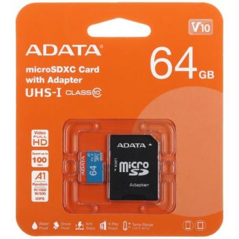 карта пам`яті A-Data Premier 64Gb Class 10 + adapter (R - 100Mb/s)