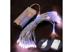 електрогірлянда  80 LED 8м. на батарейках +USB, біле світло  1108-03