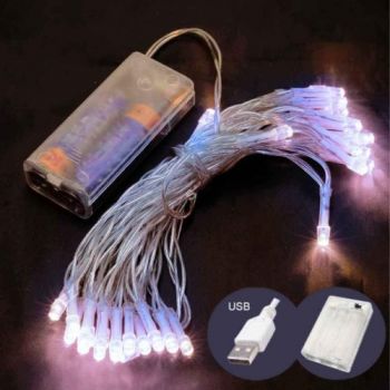 електрогірлянда  80 LED 8м. на батарейках +USB, біле світло  1108-03