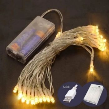 електрогірлянда  80 LED 8м. на батарейках +USB, тепле біле світло  1108-07