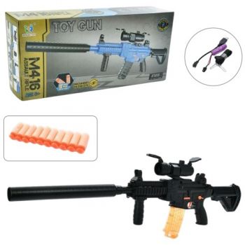 автомат 79см., акум., 10 м`яких куль-присосок, приціл, USB-зар., в кор. 39,5х19х6,5см.  906  (18)