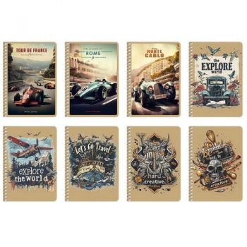 блокнот А6 80арк. на спіралі, крафт, ВД-лак, крем. блок, кліт. 